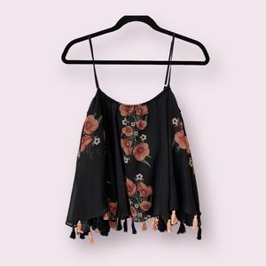 Anthropologie Black Floral Crop Top